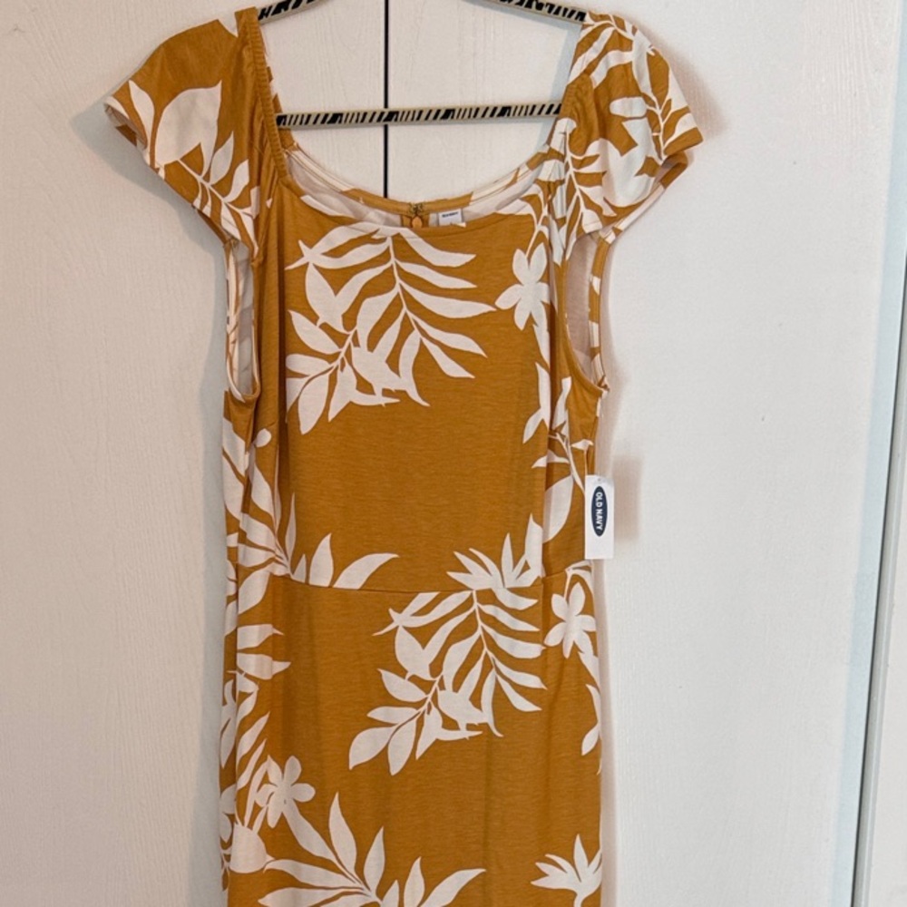 Old Navy Mustard Yellow Floral Scoop Neck Midi Dress Large NWT 2/$20 - Picture 2 of 9